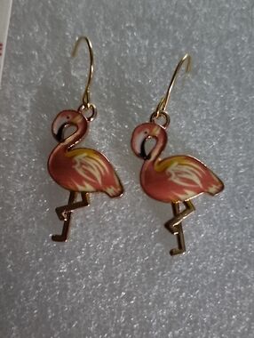 Hand Crafted Coral Pink & Yellow Flamingo Dangle Earrings